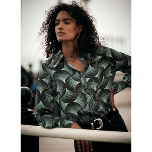 Mint Velvet Green Geometric Print Satin Shirt